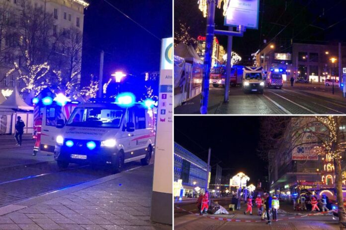  Car plows into people at German Christmas market, leaving several injured, in apparent attack