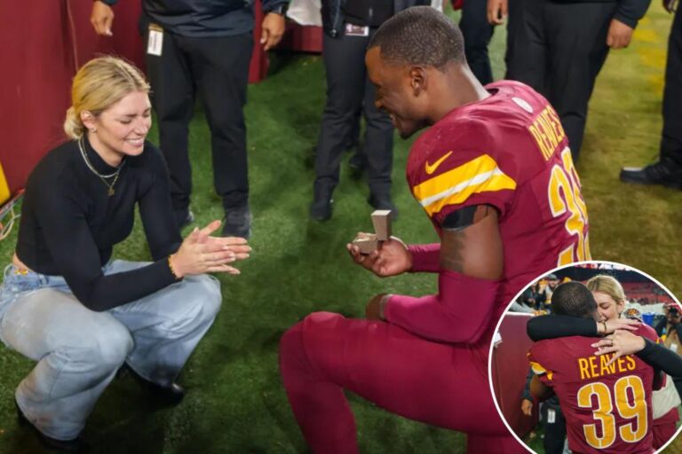 Commanders player Jeremy Reaves proposes to girlfriend Mikaela Worley after team clinches playoff berth in OT win against Atlanta Falcons