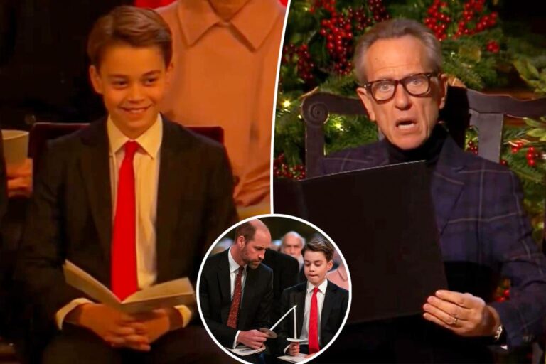 Prince George smiles ear to ear as Richard E. Grant reads 'A Christmas Carol'